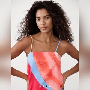 Linen-Blend Strappy Mini Dress Size XS In Brushstroke Multi Color By BR